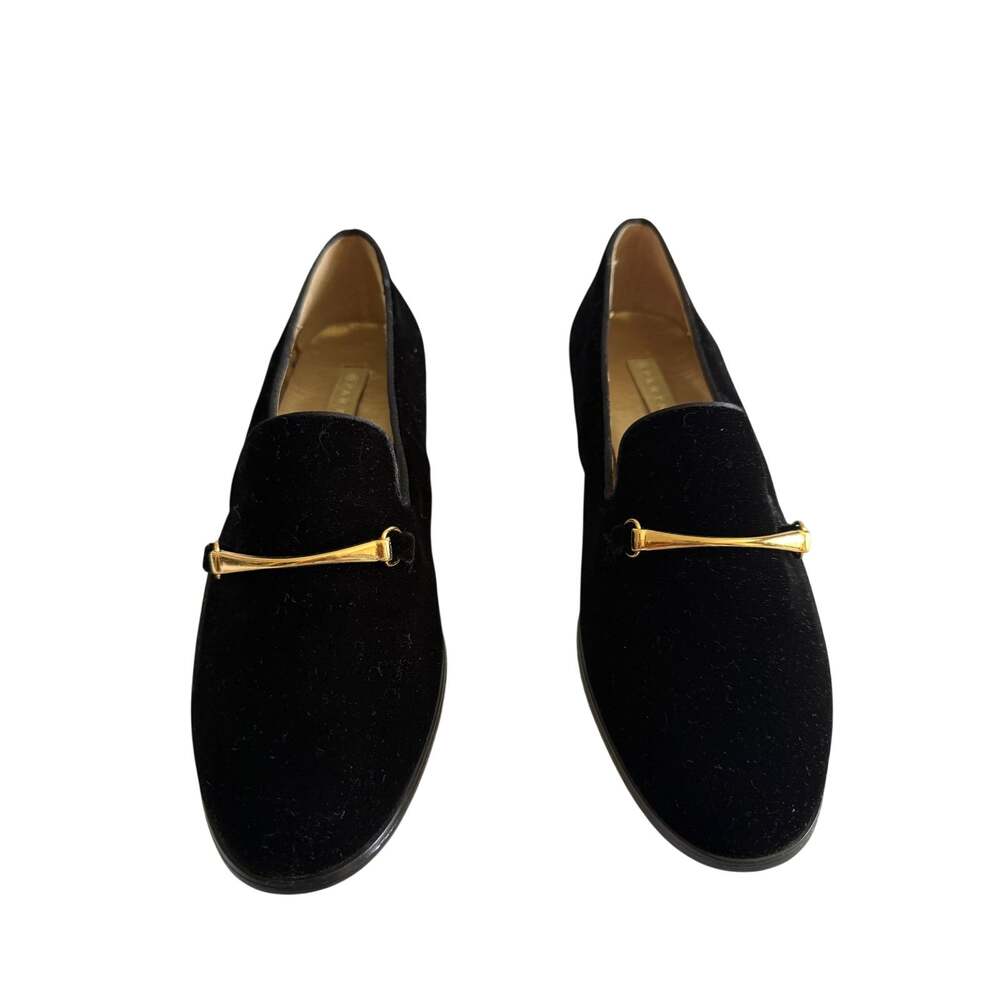 Partners Velvet Loafers Black Slip-On with Gold Bit Accent Narrow Size 8